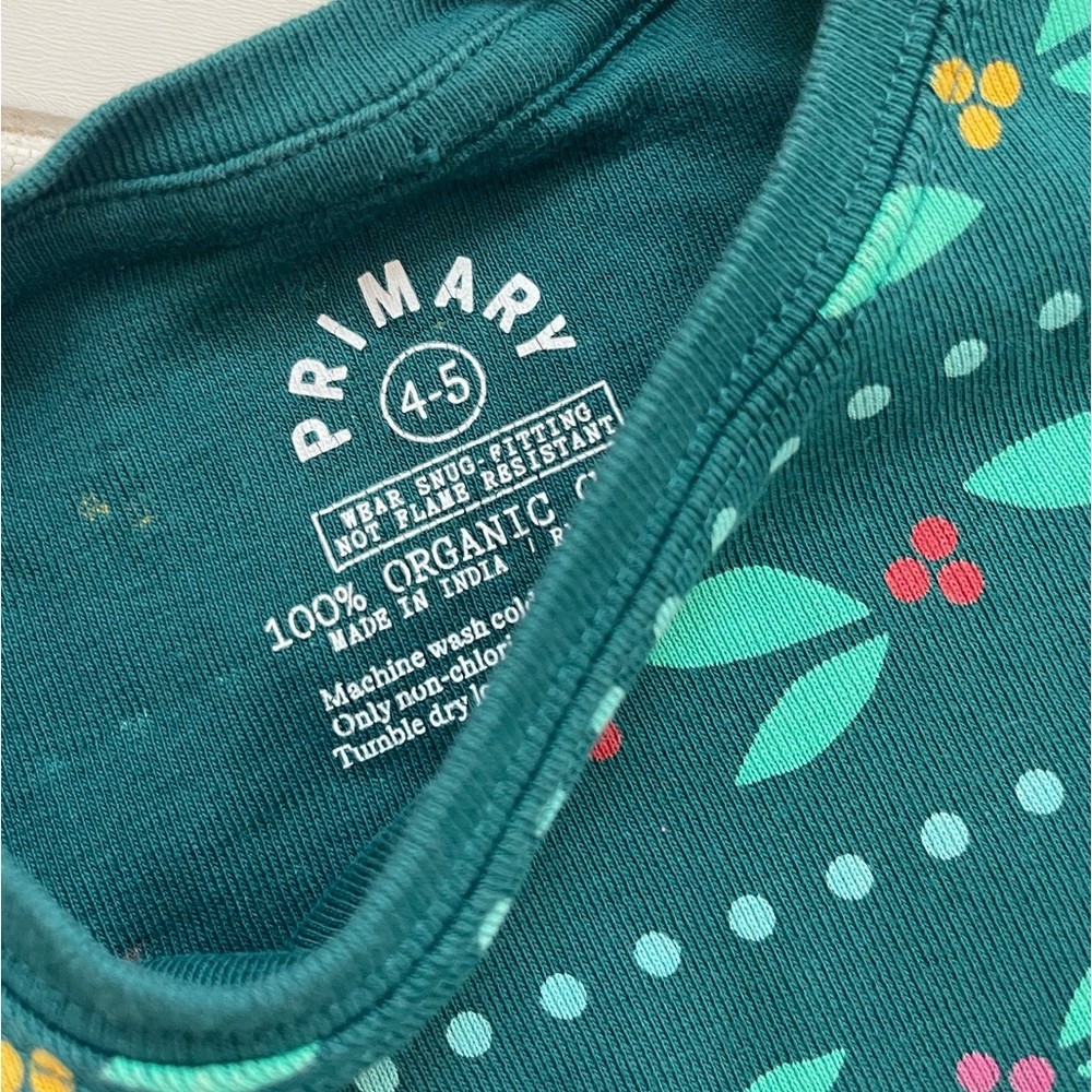 PRIMARY EUC/LN 100% Organic Cotton Christmas Holly Pajama Set - Picture 2 of 2